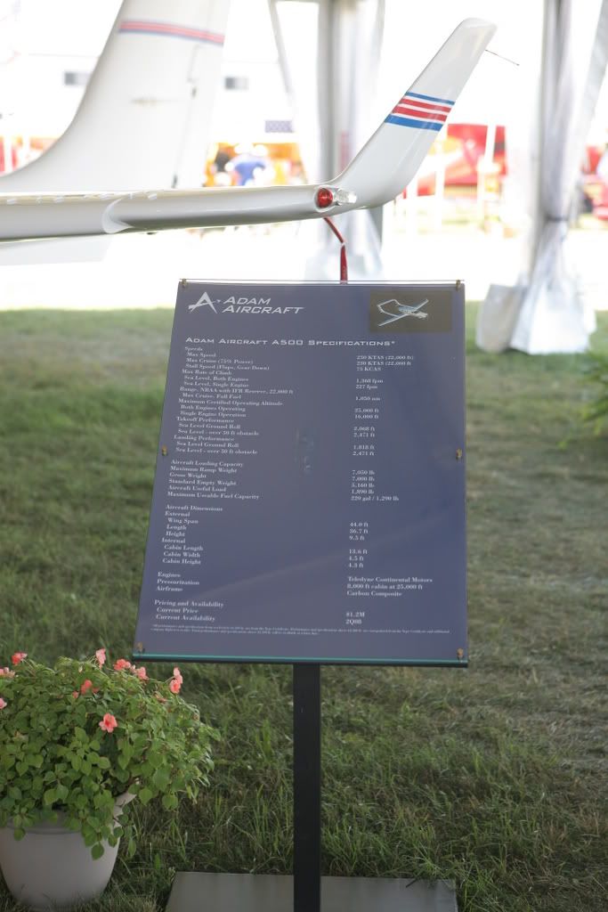 Stat sheet for the Adam Aircraft A500