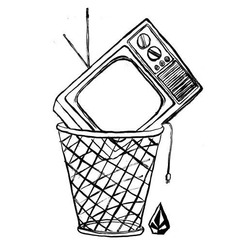 tv in trash can